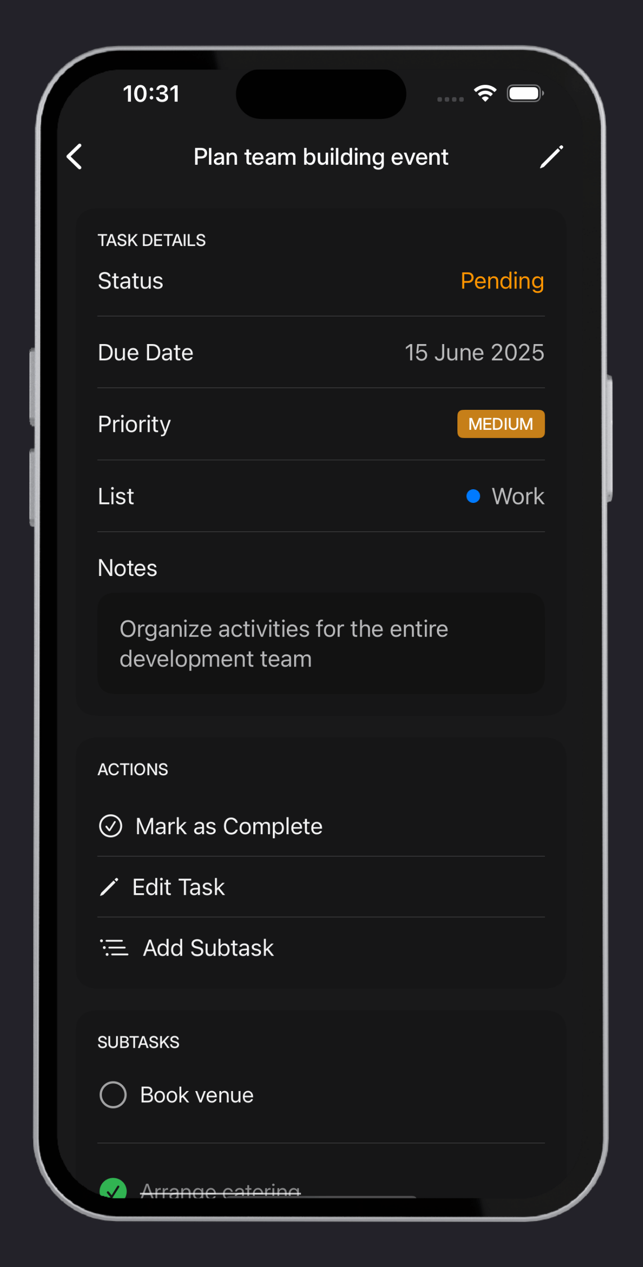 Task detail with subtasks